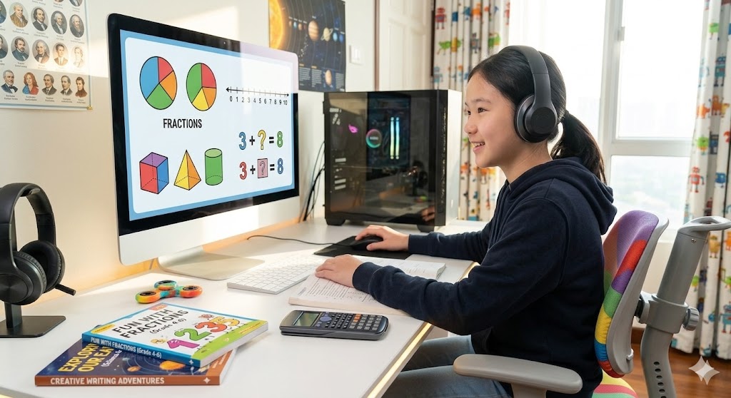 Junior High School students learning online at SCABT